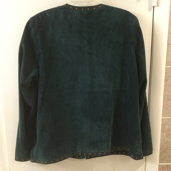 Linea by Louis Dell’Olio Suede Zip Jacket Green Embellished Studded XL - Picture 2 of 16